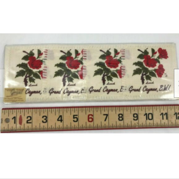 Vtg 4 New Lund Hand Silkscreened Hibiscus Flower Grand Cayman Linen Coasters - Picture 1 of 4